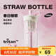 樂(lè )扣樂(lè )扣（LOCK&LOCK）櫻花吸管奶茶杯夏天塑料水杯戶(hù)外便攜提手水杯子720mL白色