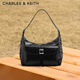 CHARLES&KEITH大容量油蠟皮單肩斜挎腋下包生日禮物CK2-40782622 Noir黑色 M