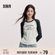 森馬（Semir）長袖T恤女拼色插肩袖小狗套頭衫鹽系潮冬季抓毛衣服101724101010