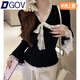 DGOVv領(lǐng)蕾絲蝴蝶結喇叭袖針織衫女秋季氣質(zhì)內搭打底毛衣感修身上衣 黑色 M 【81-95斤】