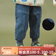 papa爬爬冬季兒童牛仔褲加絨保暖男女寶寶休閑束腳長(zhǎng)褲洋氣時(shí)髦 深藍(lán)色 100 cm