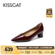 KISSCAT金晨同款接吻貓[CAT系列]貓掌鞋單鞋女簡約通勤高跟鞋尖頭船鞋女 暗酒紅色 （瘦腳卡碼拍小一碼） 39 (245mm)
