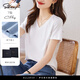 薩拉維夫 SLLAVIF品牌v領(lǐng)正肩白色短袖t恤女裝2025新款夏季設(shè)計感遮肚子上衣體恤女白色S