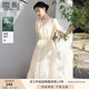 香影白月光v領(lǐng)連衣裙女2025夏裝新款泡泡袖萊賽爾天絲白色收腰裙 米白 M 160/84A/95-110斤