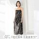 對白法式度假風(fēng)水墨印花背心連衣裙女2025新款夏季無(wú)袖吊帶長(cháng)裙 復古黑 S