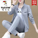 啄木鳥(niǎo)棉質(zhì)媽媽裝春秋季運動(dòng)服套裝女2025新款潮休閑中年婦女大碼女裝三 灰色兩件套(外套加褲子) 2XL 118-128斤