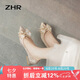 ZHR單鞋女優(yōu)雅法式粗跟女鞋水晶婚鞋蝴蝶結(jié)尖頭鞋子女 Y726 香檳 39