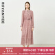 顏域碎花襯衫連衣裙女2025新款早秋長袖收腰過膝女士氣質(zhì)雪紡長裙 粉花 XL