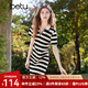 百圖betu女裝2025夏季新款連衣裙花邊拼接設計間色條紋 裙子女2503D02 黑白條 M