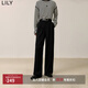 LILY冬新款女裝經(jīng)典垂感百搭職場(chǎng)通勤高腰顯瘦闊腿褲休閑褲女 510黑 M