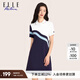 ELLE ACTIVE運動(dòng)撞色polo領(lǐng)連衣裙夏季時(shí)尚氣質(zhì)減齡針織短袖透氣網(wǎng)球裙 藍/白色 2XL