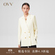 OVV2022春夏新款女裝意大利進(jìn)口羊毛面料經(jīng)典平駁領(lǐng)開(kāi)叉西服 米白16 S