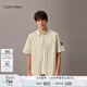 Calvin KleinJeans春夏男士休閑通勤經(jīng)典繡標ck棉亞麻混紡短袖襯衫ZM02759 ACI-燕麥奶 M