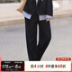 MsShe【仿牛仔拼接條紋假兩件套裝】大碼女裝2025新款秋裝胖mm外套女 褲子-藏青藍色現貨 3XL