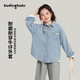 布丁哈魯【蝴蝶結】女童可愛(ài)百搭牛仔襯衫春季新品中大童寬松時(shí)尚刺繡襯衫