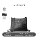 INJOYLIFE鱷魚(yú)紋斜挎包牛皮方塊鏈條包百搭新款復古單肩流浪包女 黑色