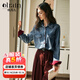 Olrain歐芮兒藍色牛仔襯衫女裝秋季港風(fēng)復古撞色上衣 藍色 S