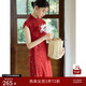 自巧小個(gè)子領(lǐng)證訂婚改良旗袍裙女2024夏裝新款新中式紅色復古裙子 佳人紅 XS (2碼)