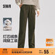 森馬（Semir）休閑褲女冬純棉燈芯絨半松緊腰打褶寬松闊腿褲工裝褲101724127004