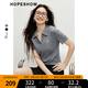 紅袖復古絞花短袖針織衫2025夏季新款女裝字母繡正肩POLO領(lǐng)別致短上衣 煙灰056 M
