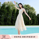 香影無(wú)袖背心連衣裙女2025夏季新款高腰超仙拼接網(wǎng)紗層層蛋糕裙子 米色 S
