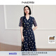 娜爾思（NAERSI）商場同款時尚刺繡碎花短袖連衣裙女夏季新款（配腰帶） 深藍色 XL