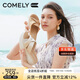 康莉（COMELY）一字拖鞋女夏季羊皮坡跟休閑防滑沙灘交叉帶時(shí)尚涼拖 杏色 35 