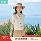 茵曼（INMAN）【冰爽絲】涼感撞色邊翻領(lǐng)針織開衫女裝2025夏季新品寬松別致上衣 淺米杏 M