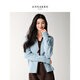 玖姿·安娜蔻【明星同款】復古撞色慵懶隨性翻領(lǐng)落肩羊毛針織開(kāi)衫2025冬季新款 淺藍-第二批 M