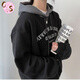 CS.LION高檔連帽衛衣女外套春秋冬季薄款BF慵懶風(fēng)潮小眾加絨嘻哈洋氣套頭  黑色 薄款 L 100-120斤