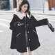 語(yǔ)森憶女士外套2025新款女秋妮子大學(xué)生加絨中長(cháng)款高級感娃娃領(lǐng)毛呢大衣 黑色 2XL