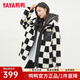 鴨鴨（YAYA）羽絨服女2025年冬季新款中長(cháng)款韓版時(shí)尚羊羔毛連帽鴨絨保暖外套HS 黑白格色 S (155)