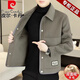 皮爾卡丹（pierre cardin）含羊毛呢外套男短款夾克2026春秋季新款雙面呢子大衣冬季加厚風(fēng)衣 灰色 XL 180 約130-145斤可穿