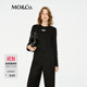 MO&Co.長袖T恤標語織嘜棉質(zhì)打底衫簡約基礎款圓領黑色摩安珂 黑色 M 165