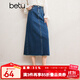 百圖betu女裝春季新款半身裙后開(kāi)叉直版修身牛仔半裙女2402T69 牛仔色 L