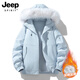 JEEP SPIRIT吉普趙露思許妍同款棉服女2026新款大毛領(lǐng)加厚羽絨棉衣工裝派克服 天晴藍 M
