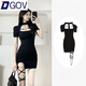 DGOV美式欲黑色收腰連衣裙女夏季2026年新款不規則鏤空包臀裙小媽裙子 黑色 S 70-90斤