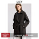 LILY2025冬新款女裝羊毛桑蠶絲混紡煙囪領腰帶收腰中長款毛呢外套 734巖棕 M