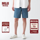 無(wú)印良品（MUJI）男式 水洗 平紋 短褲 純棉全棉 褲子 休閑褲 AED10A3S 煙熏藍色 L