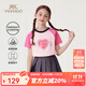 英氏（YEEHOO）兒童短袖女童t恤夏裝季撞色時(shí)尚透氣半袖女孩中大童裝新款上衣服 愛(ài)心閃閃亮玫瑰紅 140