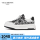 VICKI BROWN【VB男鞋】法國(guó)品牌潮流花紋板鞋厚底時(shí)尚舒適休閑鞋新款鞋子增高 白黑 42 (260mm) 歐碼