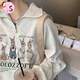 CS.LION2025新款復(fù)古灰色兔子衛(wèi)衣女春秋寬松oversize原宿風(fēng)休閑百搭上衣 白灰色 薄款 L 110-120斤
