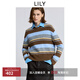LILY2025冬新款羊毛羊駝毛混紡復古撞色條紋加厚加絨針織衫毛衣女 406鈷藍 S