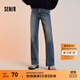 森馬（Semir）森柔牛仔|牛仔褲女舒適抓毛寬松闊腿褲冬季女士做舊長(cháng)褲復古 牛仔黃泥染80325 M