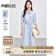 尚都比拉通勤風五分袖連衣裙女夏季收腰顯瘦襯衫裙設計感減齡刺繡中長裙