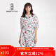 名師路長(cháng)袖印花連衣裙女春秋氣質(zhì)淑女POLO領(lǐng)襯衫裙簡(jiǎn)約H型大擺裙 深紅色 M