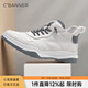 千百度（C.BANNER）頭層牛皮春秋男鞋潮流運動(dòng)休閑鞋軟底真皮舒適百搭大碼皮鞋男 白色 46