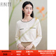 菲妮迪品牌T恤春秋季簡約氣質(zhì)小香風(fēng)設(shè)計感圓領(lǐng)長袖上衣 米白色 L