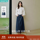 茵曼復古分割牛仔裙秋女裝高級學(xué)院風(fēng)A字顯瘦半身裙子 深牛仔藍 M 