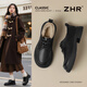 ZHR英倫風(fēng)小皮鞋女圓頭系帶女鞋加絨厚底粗跟單鞋女 AY186A 黑色 36